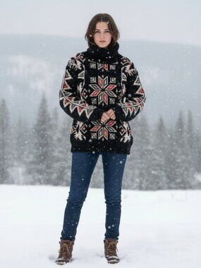 Brass Plum Nordstrom Vintage Shetland Wool Nordic Snowflake Turtleneck Sweater S